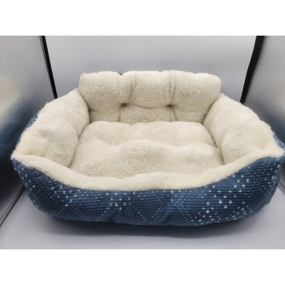 Vibrant Life Blue Polka Dot Corduroy Small Pet Bed Plush Faux Fur 18x15 KQ23Z04D